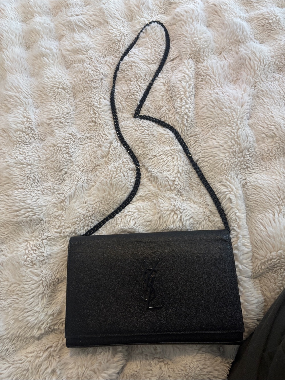Saint Laurent Cassandre Envelope Chain Wallet in Grain de Poudre Leather Black